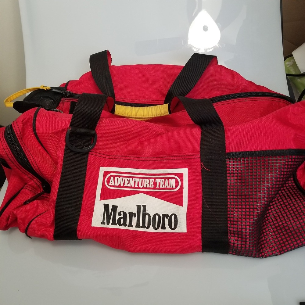 Vintage Marlboro Adventure Team Duffle Bag Red Black Large Travel Gym 90s VTG